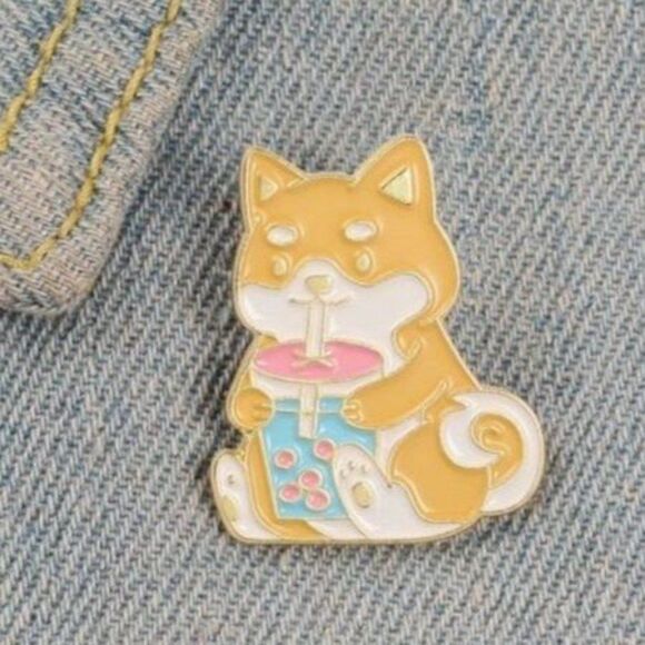 Kawaii Corgi Boba Love Enamel Pin! - Picture 2 of 4